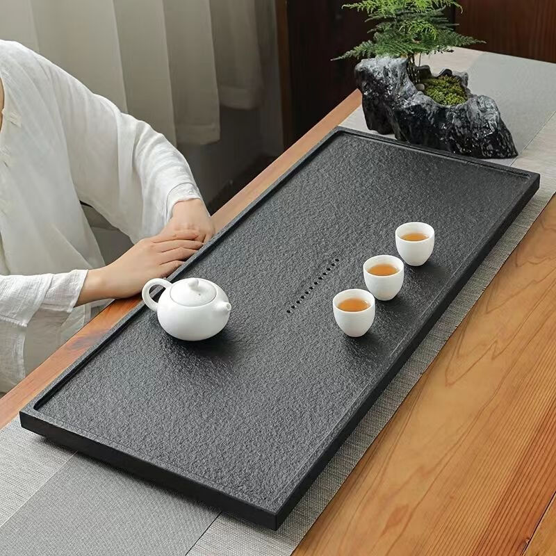 简漾天然整块乌金石茶盘家用简约石头茶海大号现代石材茶台功夫茶具托 十方 50CM*20CM*3CM