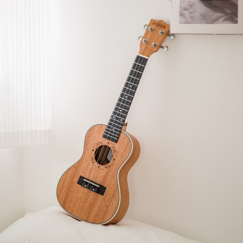 安德鲁桃花心木初学入门23寸尤克里里小吉他乐器可爱 儿童节礼物新款匠 商标镶边+配件 21英寸