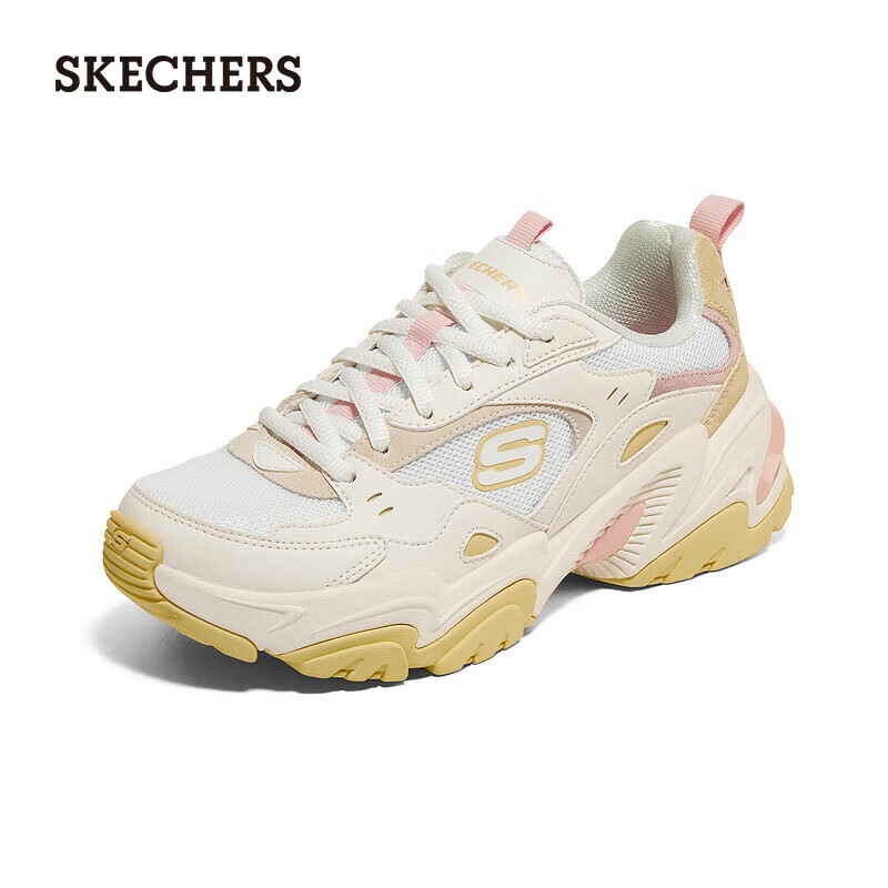 斯凯奇（Skechers）机甲鞋二代休闲运动鞋女士老爹鞋缓震复古女鞋149916 白色/多彩色/WMLT 35