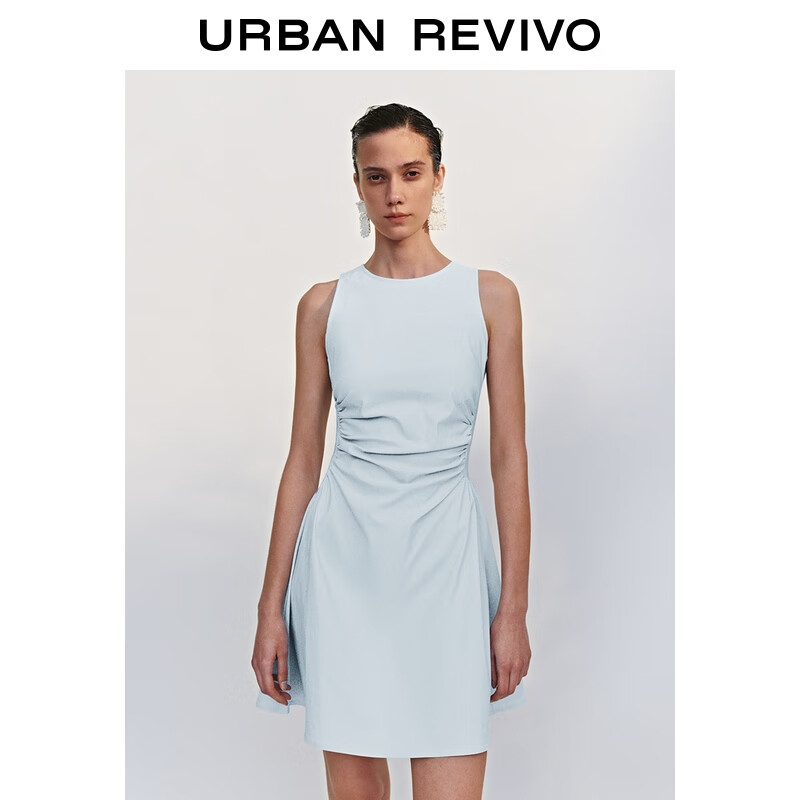 UR2025春季新款女摩登气质褶皱收腰显瘦无袖连衣裙UYY750030 淡蓝 M