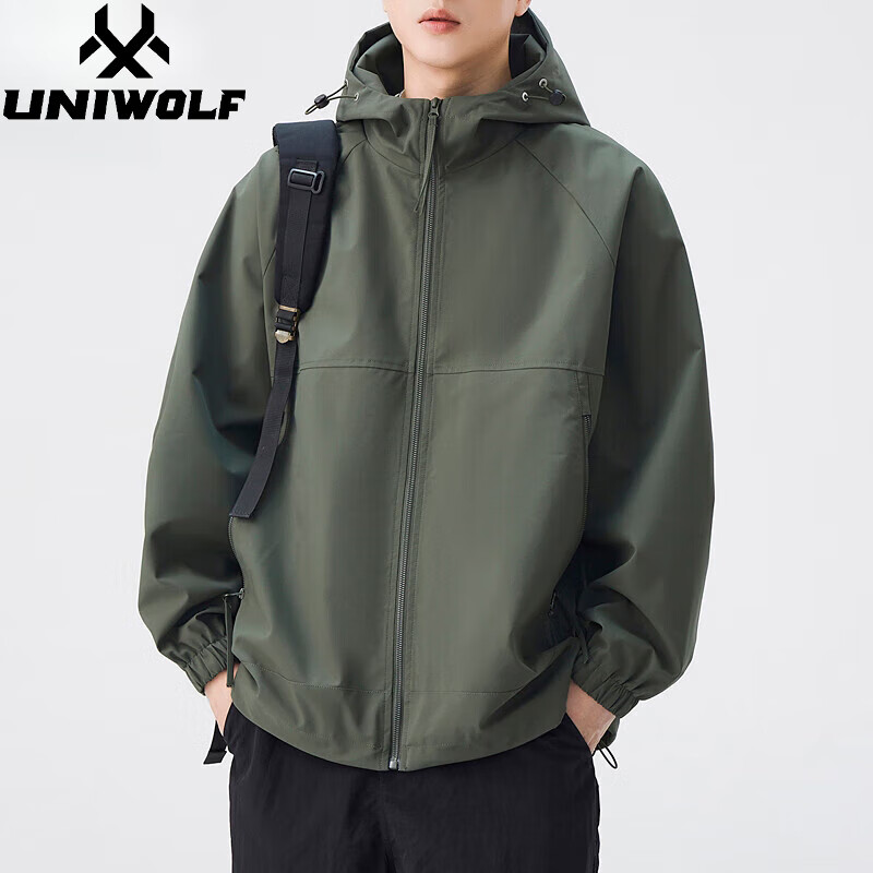 战狼本色机能登山服冲锋衣男秋季运动夹克男士新款春秋季防水防风外套 墨绿色 7835 2XL 【160-180斤】