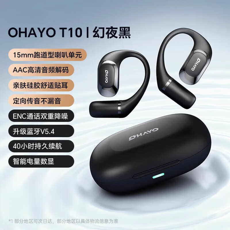 雷登 OHAYOT10蓝牙耳机挂耳式超长续航不入耳高音质专业骑行跑步运动耳机防水防汗 双11 购物推荐 T10黑色【HIFI级音质】