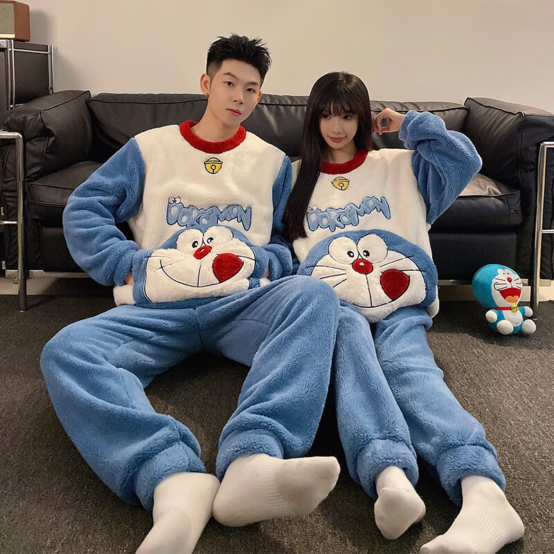 萧淑妃冬季加厚保暖法兰绒情侣睡衣卡通原创哆啦A梦珊瑚绒家居服套装 哆啦A梦 XL 男生 京东折扣/优惠券