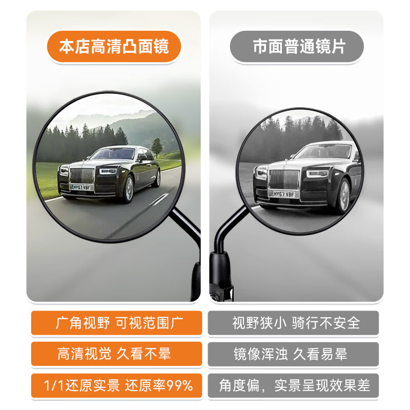 JCZS电动电瓶车后视镜自行车圆镜适用雅迪爱玛大视野倒车反光镜子通用 长杆款-清新绿8MM+镜座