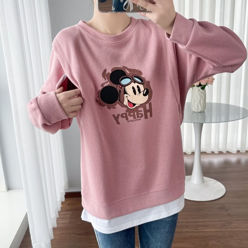 雅尔索宝妈喂奶衣服外出辣妈孕妇外穿哺乳衣秋冬季时尚款卫衣宽松上衣春 粉色哺乳款 L（90-120斤）