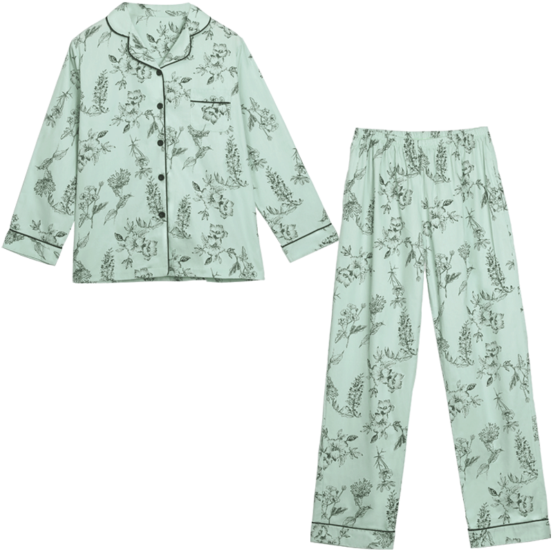 红豆居家女士纯棉梭织印花长袖家居服春秋女睡衣