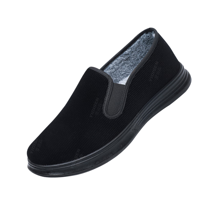 意迪森冬季二棉休闲男士加绒老北京布鞋防滑轻便一脚蹬爸爸鞋中老年软底 黑色 加绒 40 (250mm)