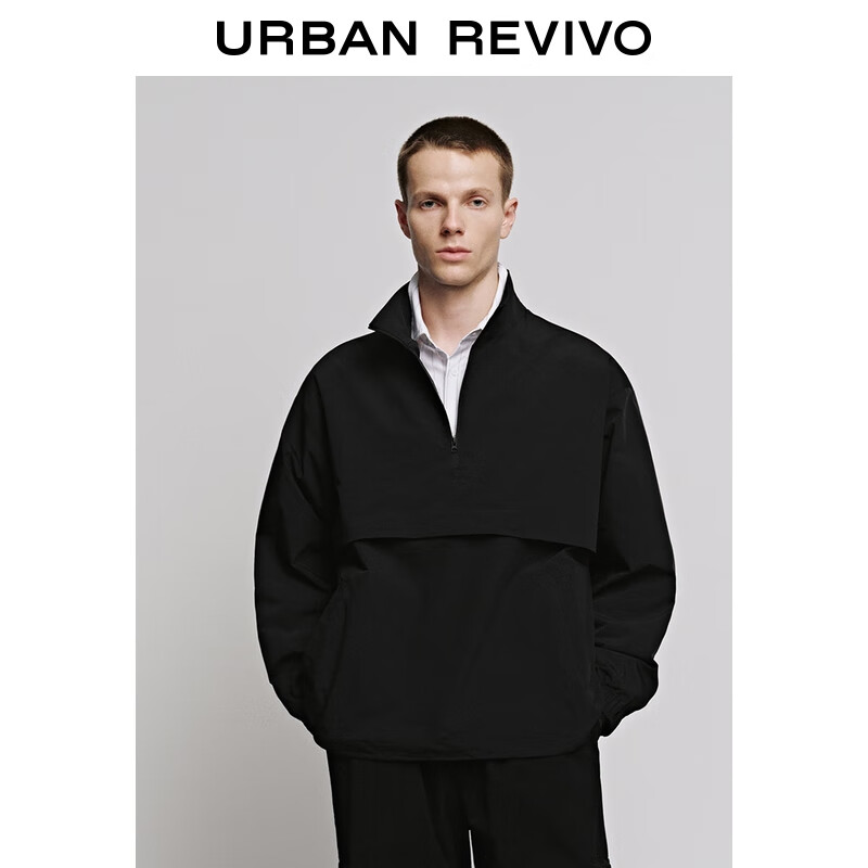 UR2025秋季新款男装休闲立领拉链超宽松罩衫衬衫UUY250006 正黑 M (M-L)