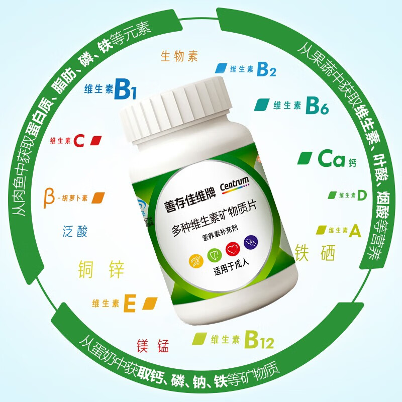 善存 男女全家 佳维复合维生素 B族B12维CED3钙铁叶酸 多维元素片 【男女通用补充17种维生素矿物质】 60片*2盒 共120片