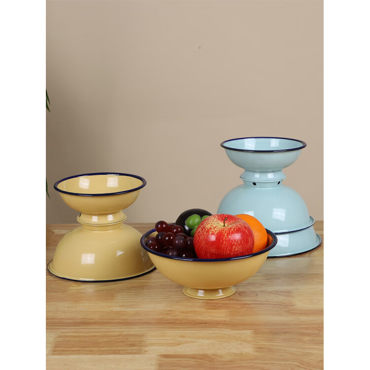 MPPMCK老式搪瓷碗加厚耐高温家用高颜值个人精致好 【加厚湖蓝】18厘米高脚碗