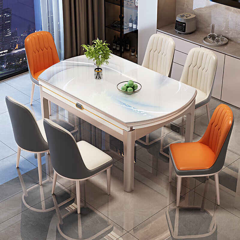 梵森荣2026新款餐桌家用流晶石岩板餐桌椅现代简约感大小户型可变圆桌 钥匙扣随机发货