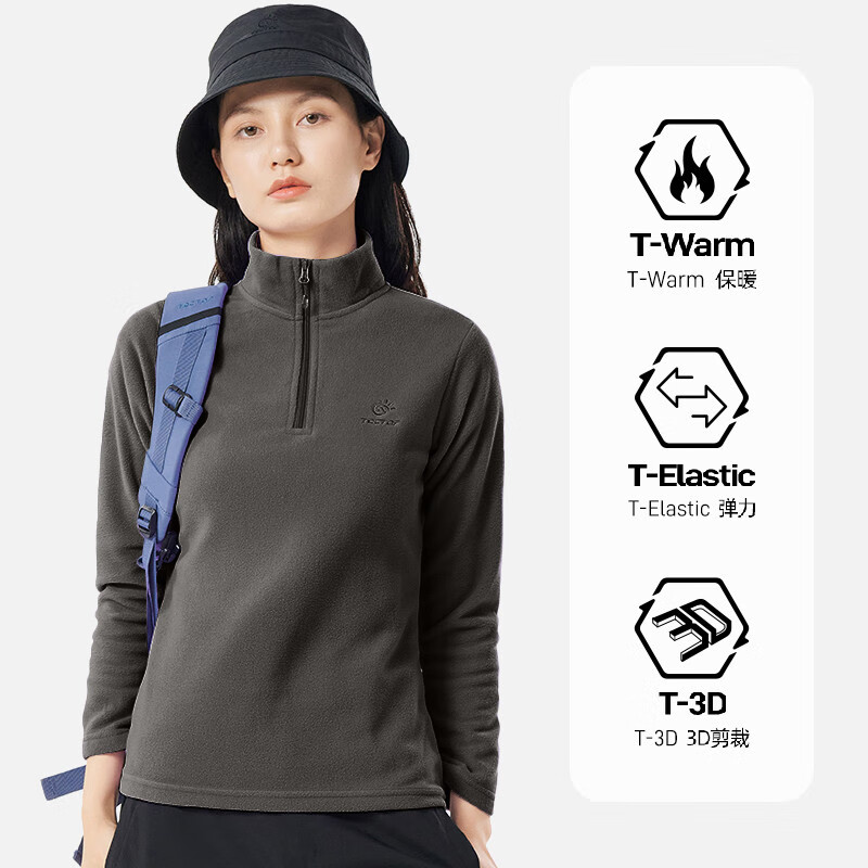 探拓（TECTOP）户外抓绒衣男款上衣摇粒绒打底衫女士卫衣外套冲锋衣内胆保暖 墨染-女 S
