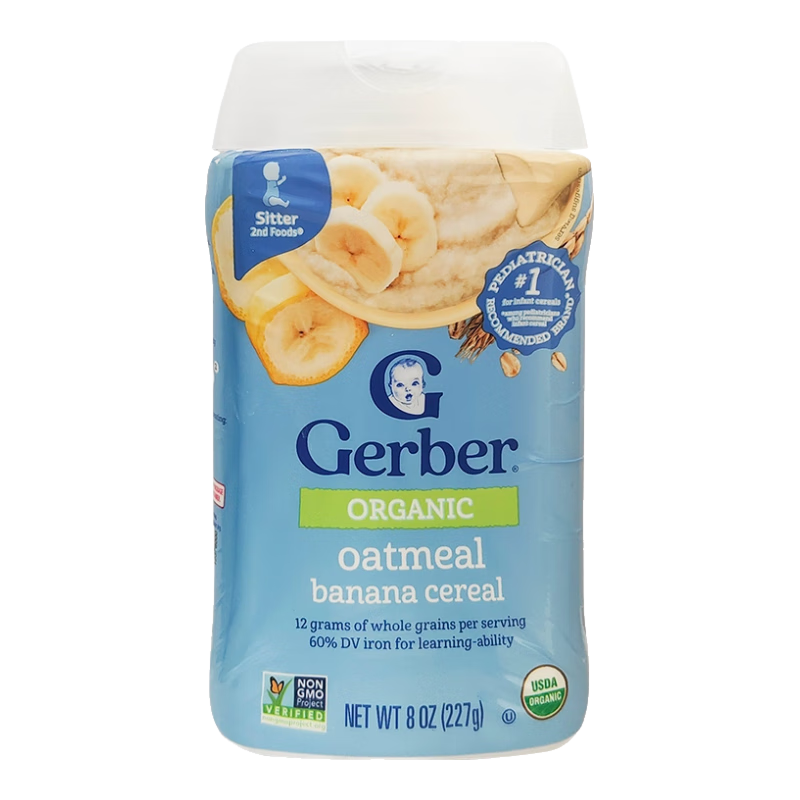 嘉寶（GERBER）美國Gerber嘉寶嬰幼兒米粉6-12個月高鐵米粉寶寶米糊嬰兒輔食米粉 2段有機(jī)香蕉燕麥6個月+ 227g*1罐