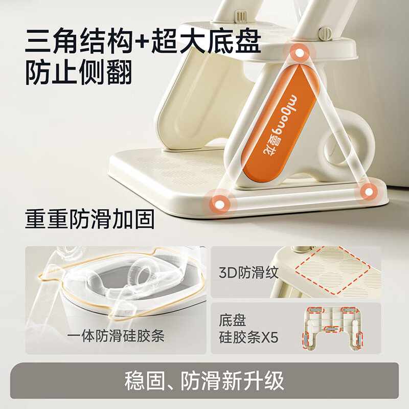 曼龙儿童马桶坐便器男女宝宝阶梯式可折叠踩脚凳洗漱凳便携坐便圈 升级加宽可折叠坐便器 暖沙咖 【PU软垫】