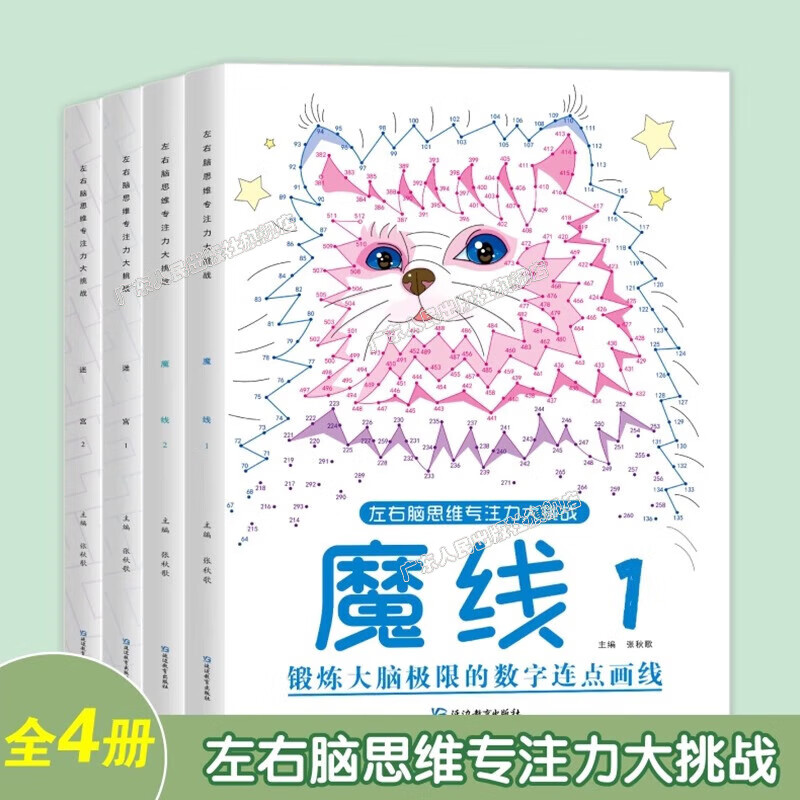 舒尔特方格专注力训练全套专注力训练书6-12岁一年级游戏书3-6岁数字专注力训练玩具书注意力训练拉开孩子差距的宝藏书 锻炼大脑思维趣味迷宫数字连线 【全4册】魔线2册+迷宫2册