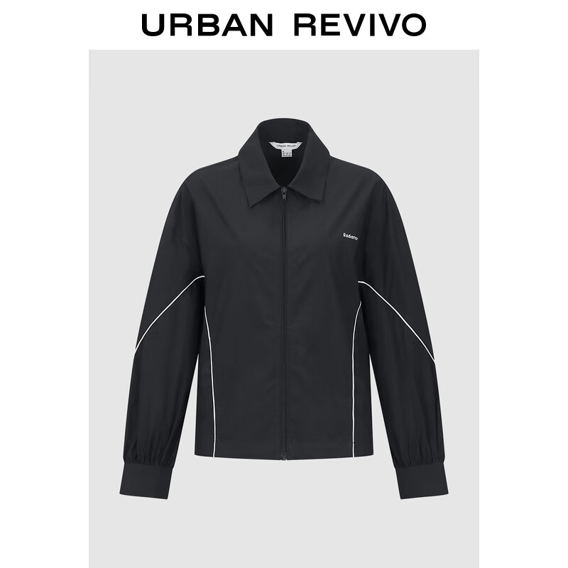 UR2026春季新款女休闲运动风撞色线条翻领拉链外套UYL150132 墨蓝 (偏宽松) S