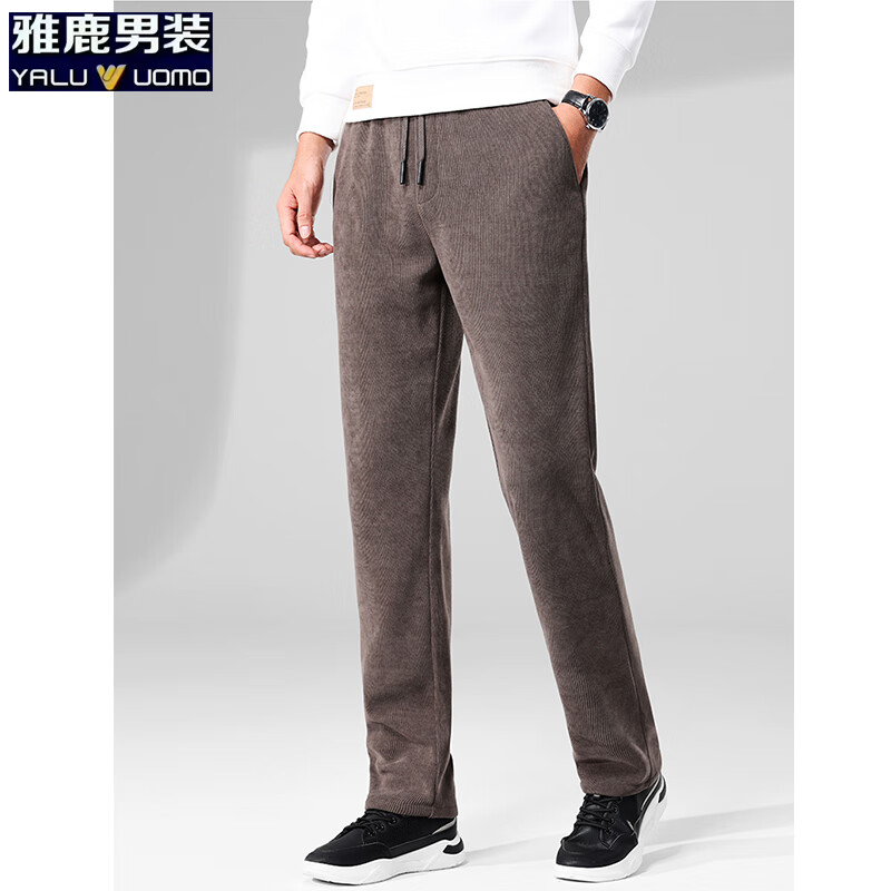 雅鹿男装休闲裤男2025秋季新款灯芯绒直筒弹力商务休闲裤大码男士长裤 卡其 4XL (建议185-200斤)