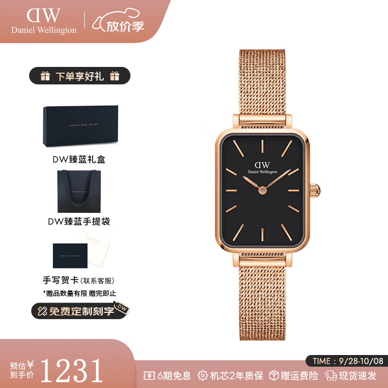 丹尼尔惠灵顿（DanielWellington）dw手表女 复古小方表石英女士手表欧美腕表 七夕情人节礼物送女友 小方块