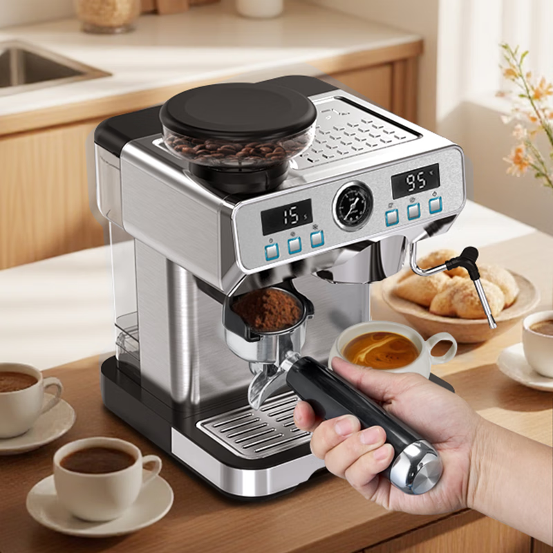 Tenfly半自动咖啡机意式浓缩20bar家用小型办公室蒸汽打奶泡复古性价比优选意大利咖啡机出口转内销 【研磨一体机】冷热双萃取+双屏显示