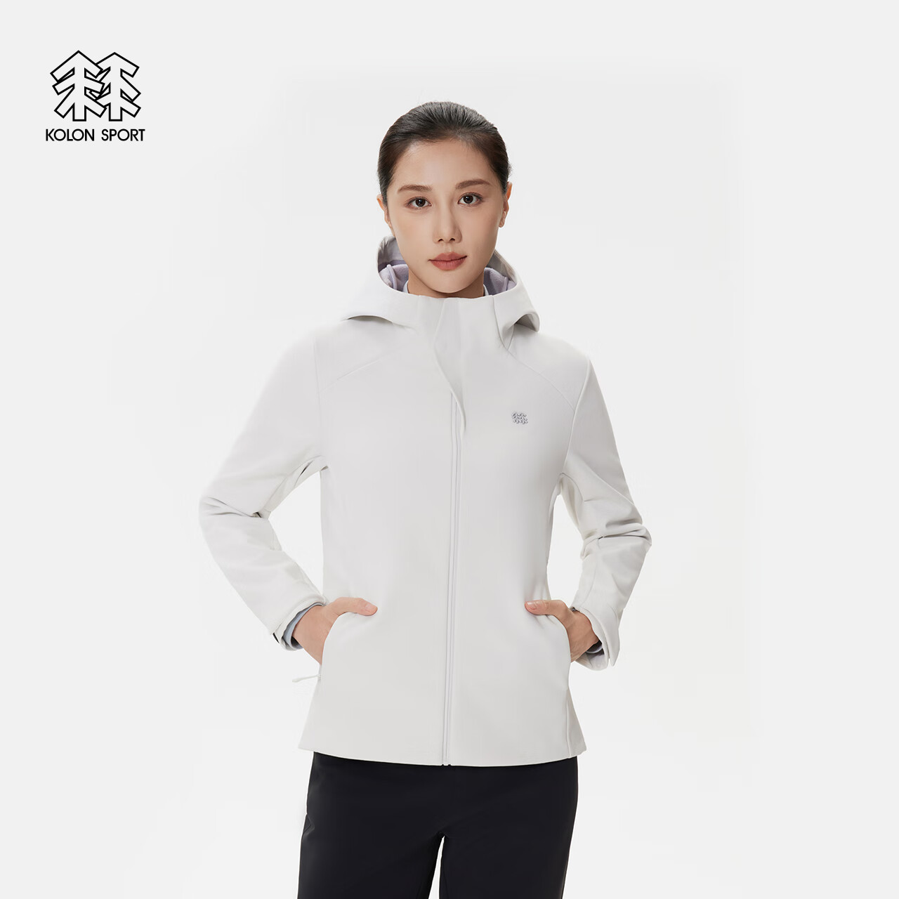 KOLON SPORT/可隆户外软壳夹克 女士防泼水防风保暖透湿连帽外套 LKJK5WN076-CR 奶油白 L 170/92A