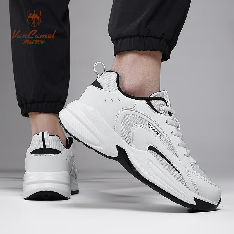 西域骆驼（VANCAMEL）男鞋冬季ACE运动鞋2025新款皮面防水跑步鞋潮厚底休闲老爹鞋子男 【官方正品 质量保证】白色配色 40