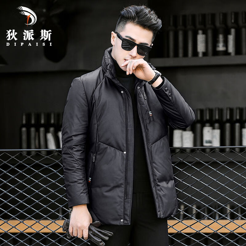 狄派斯新款海寧皮羽絨服男真皮皮衣中長款綿羊皮夾克男士皮草冬季 黑色 M
