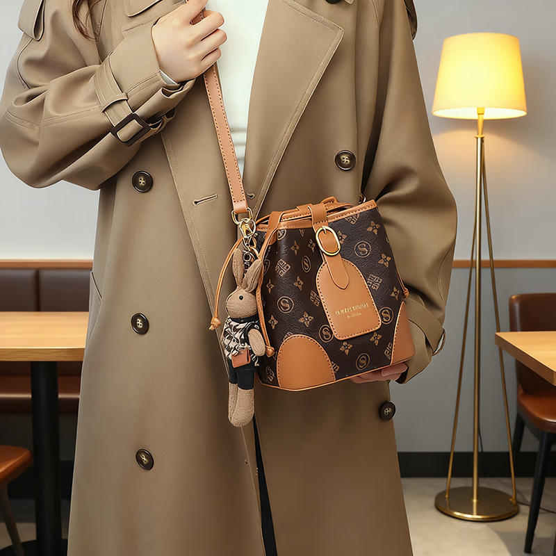 纪诗哲包包女包单肩包女士斜挎包水桶包七夕女神节送女友老婆节日礼物 咖色【2025夏季上市】 精美礼盒