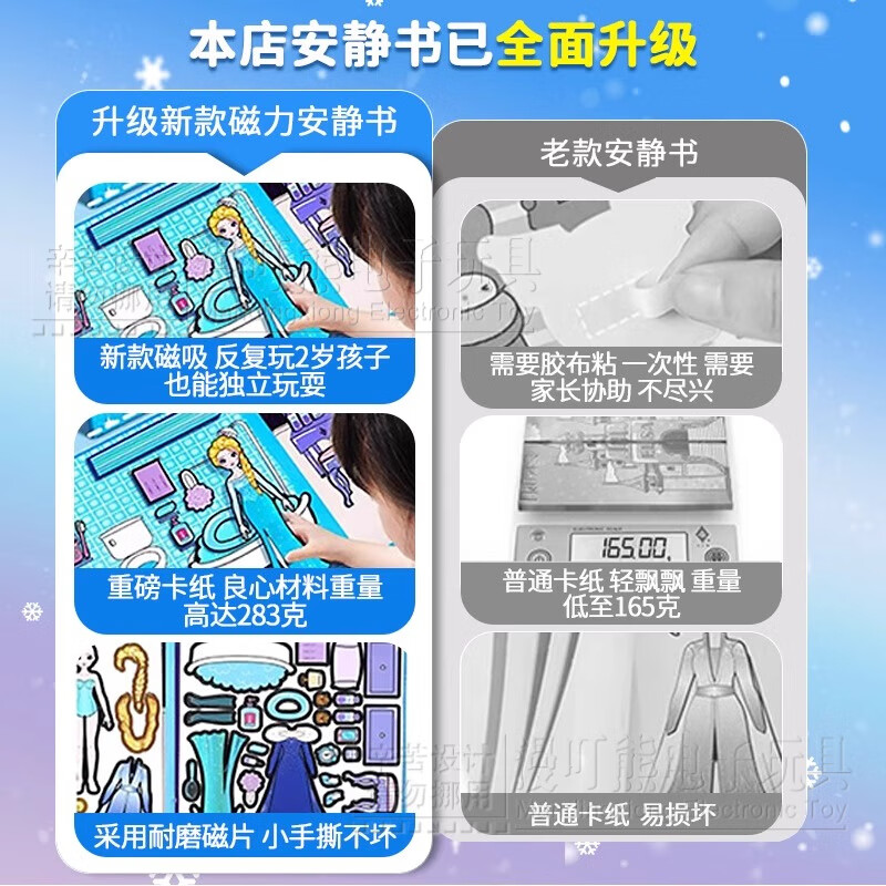 漫叮熊磁力安静书女孩豪华版 爱莎公主免剪裁磁吸贴纸 艾莎换装儿童手工 【强磁2本】美人鱼公主+芭比公主