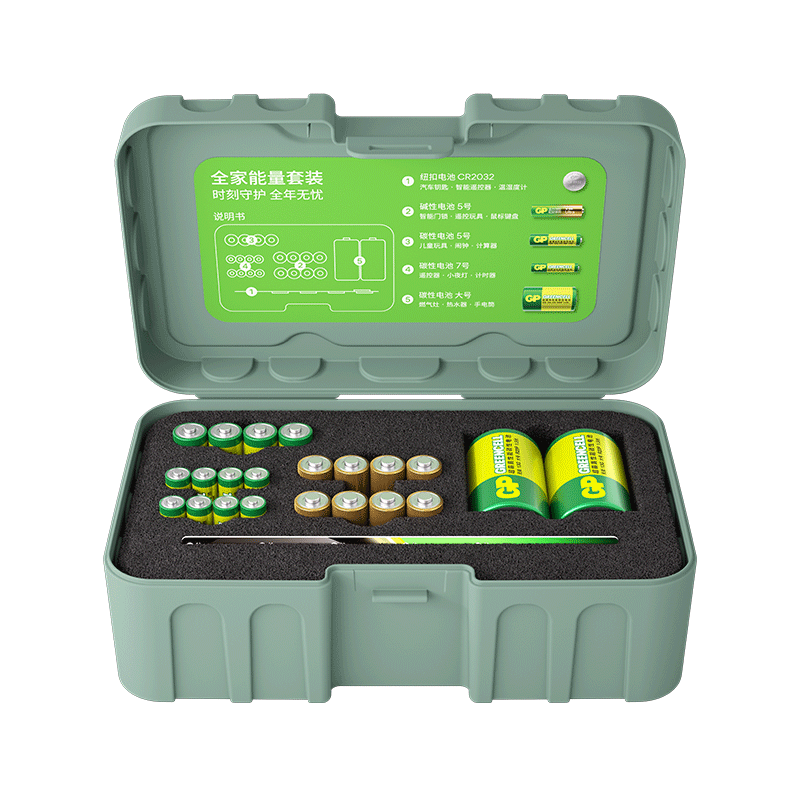 超霸（GP）全家能量套裝 綠色 CR2032堿性5號碳性5號/7號 燃?xì)庠铍姵卮筇?號玩具/耳溫槍/智能門鎖/血糖儀等