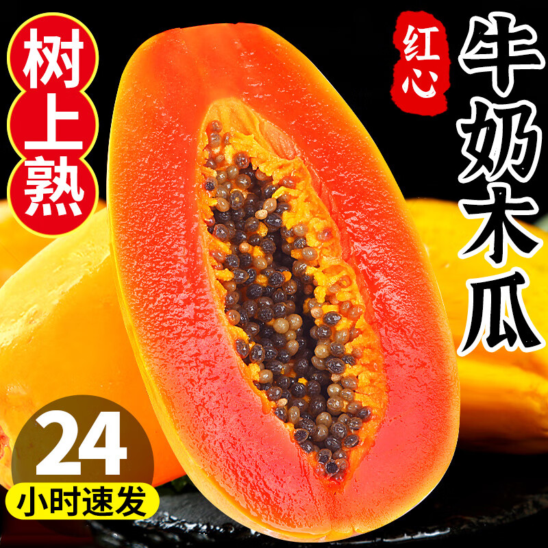 正鲜季（ZHENGXIANJI）红心木瓜树上熟牛奶木瓜新鲜现摘当季水果整箱批发青皮木瓜水果 5斤 | 实惠装
