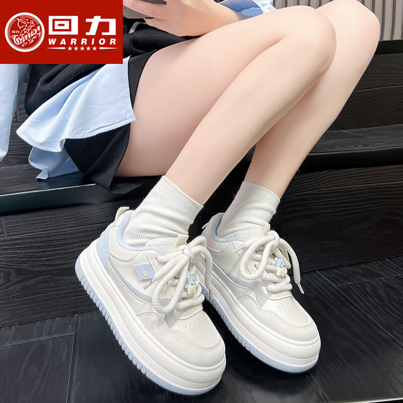 回力女鞋厚底小白鞋女2026夏季百搭休闲鞋子女新款面包鞋轻便耐磨板鞋 米蓝 37 (235mm)