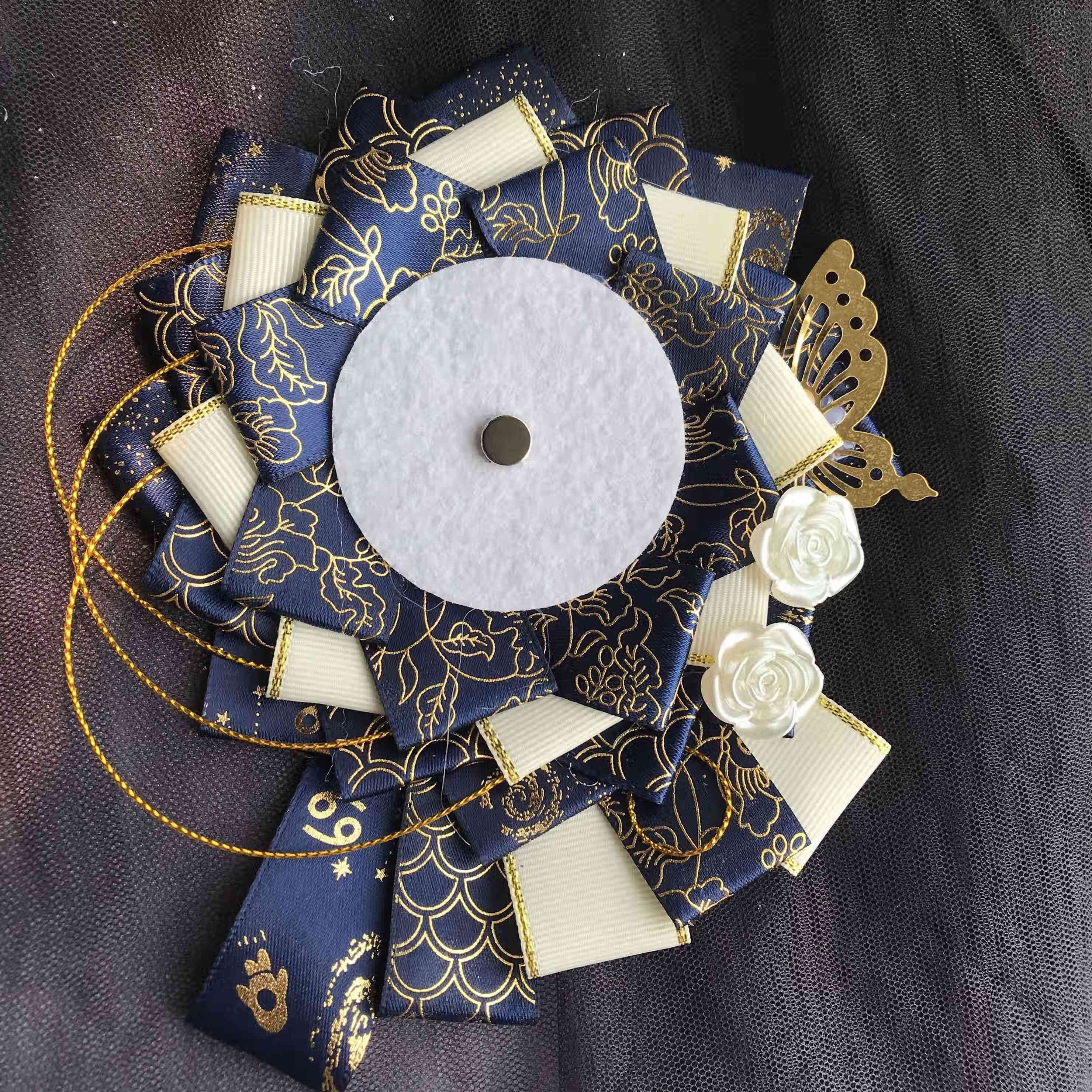 吧唧托材料蓝色系白菜价蓝色二次元痛包装饰物手工diy饰品华丽谷 藏青色蝶恋花