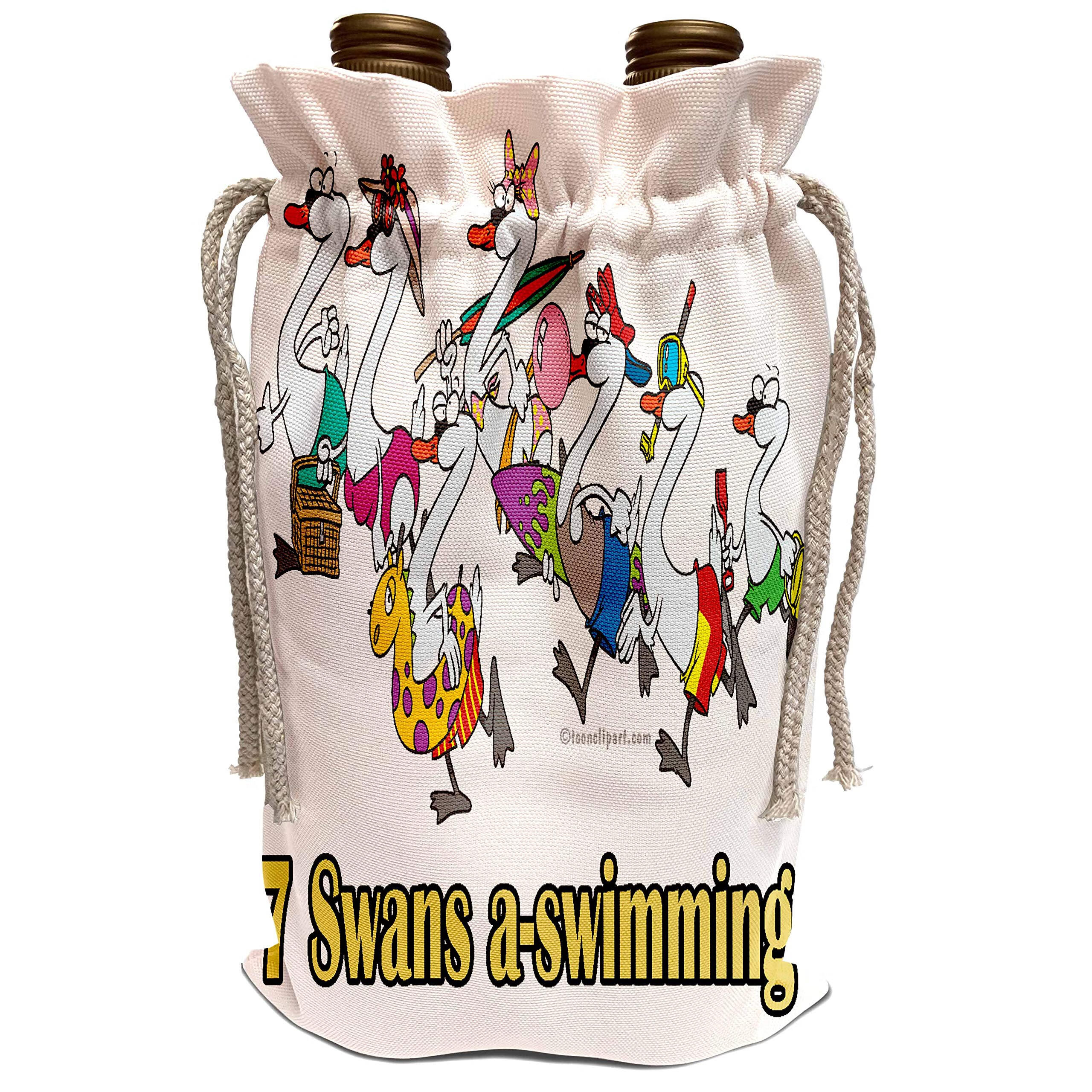 3dRose Dooni 设计随机卡通  七只天鹅游泳  酒袋 (wbg104313)