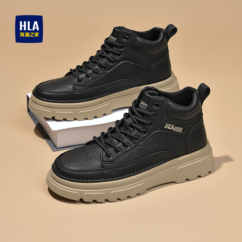 海澜之家（HLA）马丁靴男复古户外高帮工装鞋子男款HAAGZM4EAF185 黑色41