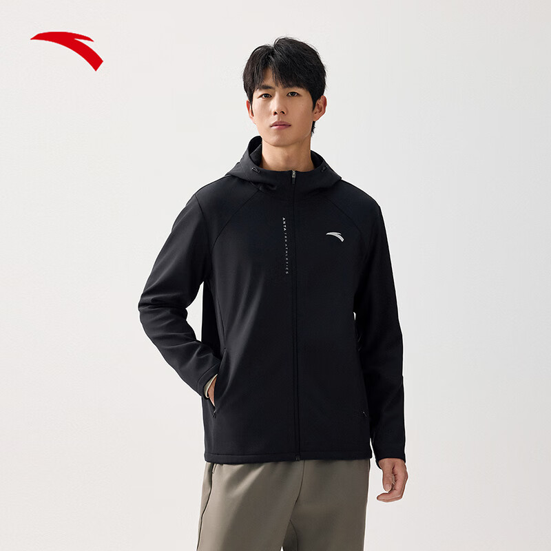 安踏（ANTA）外套男冬季新款防晒衣运动开衫连帽夹克风衣健身跑步运动服 基础黑-5 梭织厚外套 L (男175)