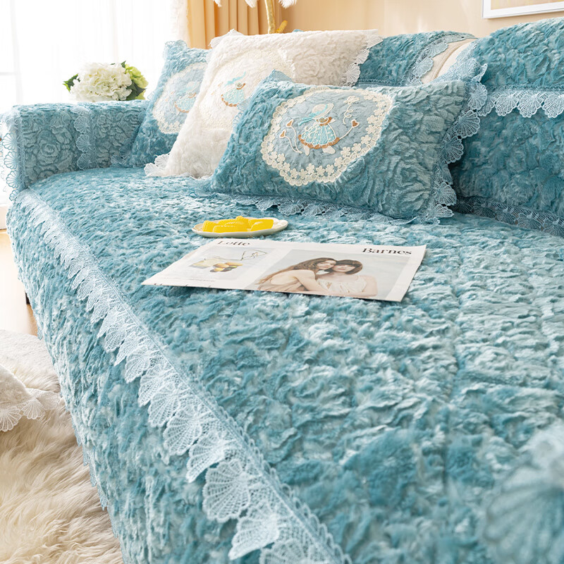 缔卓怡玫瑰绒沙发垫冬季毛绒加厚防滑简约高级感皮沙发套罩坐垫盖布巾 玫瑰绒-蓝色 70cm*70cm