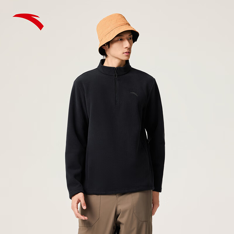 安踏长袖男士t恤秋季新款跑步透气速干运动衣吸汗立领半拉链针织上衣