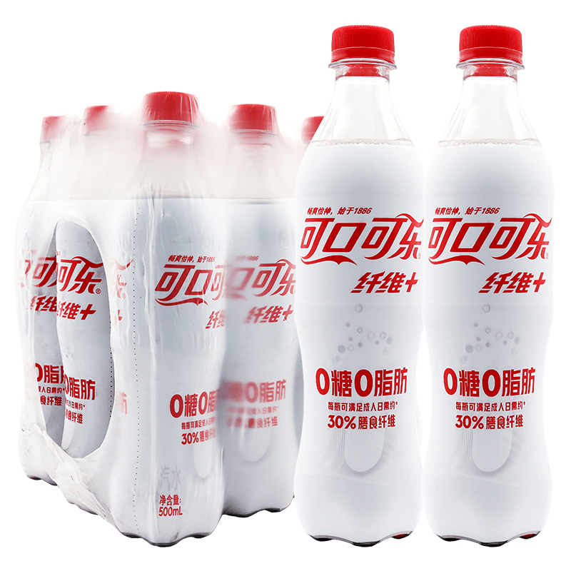 可口可乐（Coca-Cola）可口可乐纤维+无糖碳酸饮料500ml*12瓶整箱装0脂肪汽水0卡饮 纤维可乐500ml*12瓶(无糖)