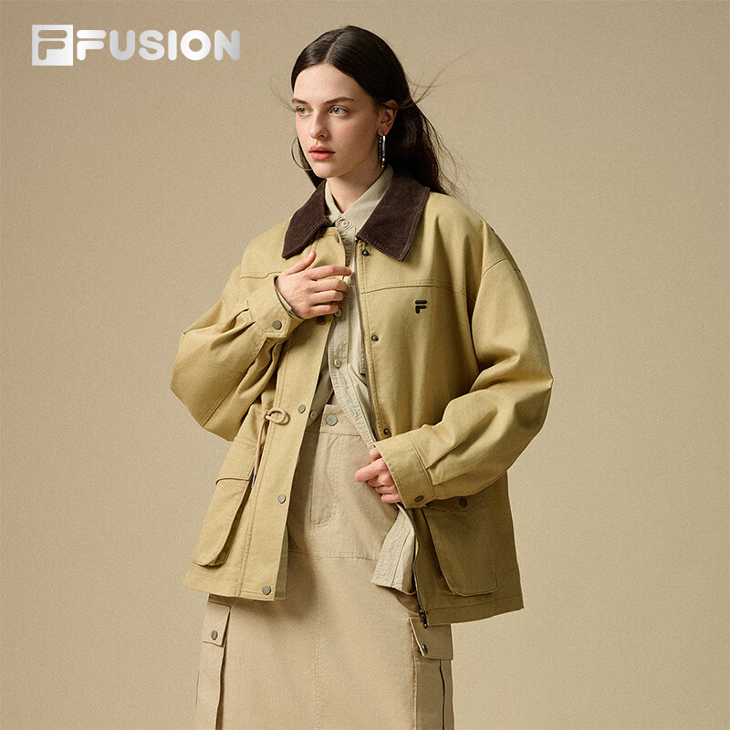 FILA FUSION斐乐潮牌梭织外套女秋季新款休闲巴恩风翻领上衣