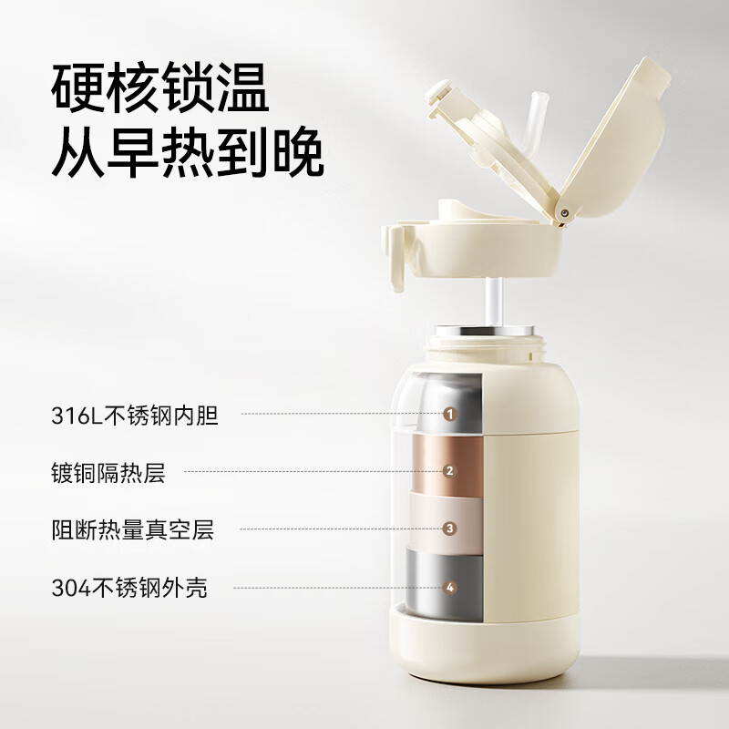 英氏（YEEHOO）保温杯316不锈钢儿童吸管杯宝宝用杯儿童保温水杯水壶