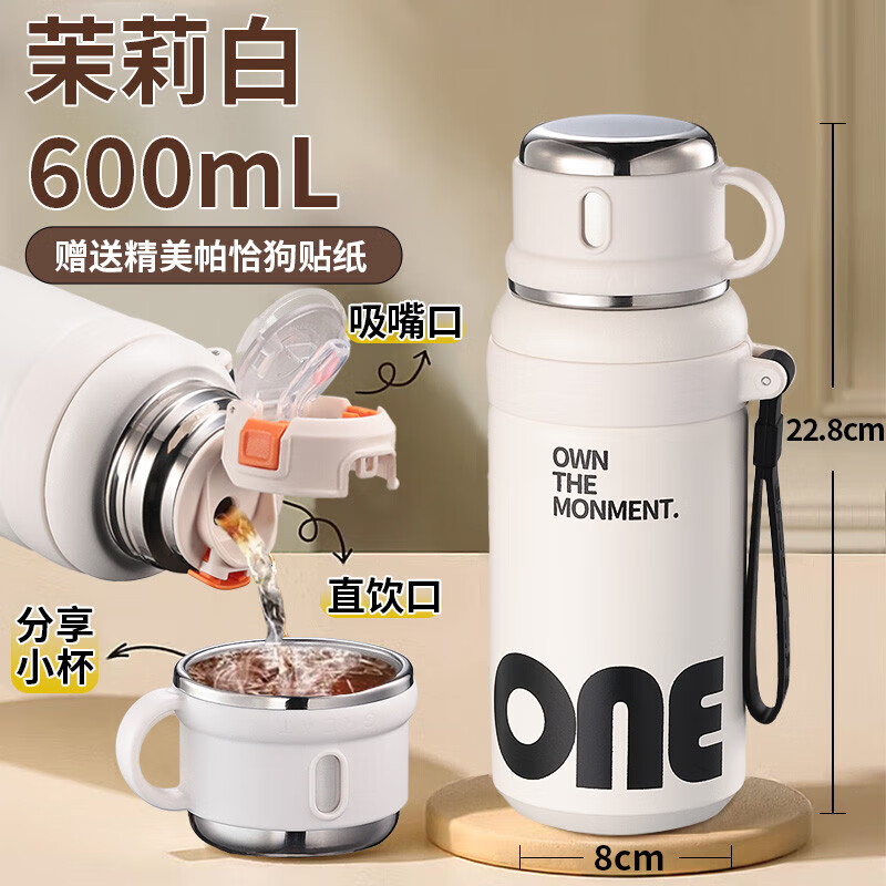 WCZ德国保温杯双饮初高中男孩儿童上学专用学生高颜值运动水壶大容量 【316】暮雪白600ML-密封0漏水
