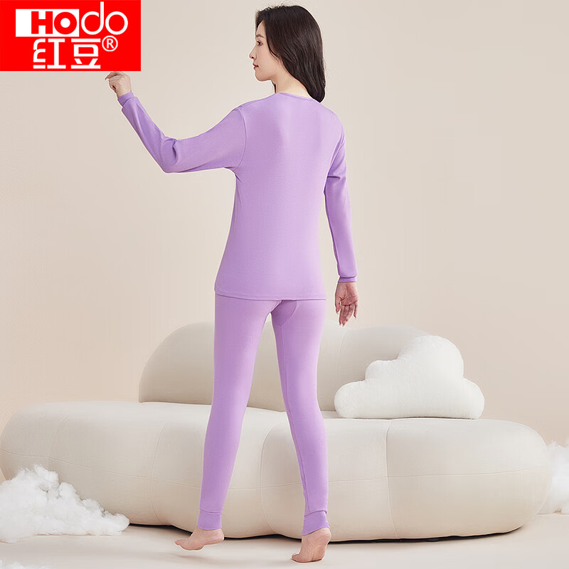 红豆(Hodo) 秋衣秋裤纯棉薄款套装 全棉圆领基础打底棉毛衫裤秋上新 女款浅莲(圆领) M 165/90