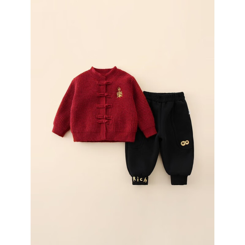 G.duck小黄鸭婴幼儿周岁礼服男宝宝冬装新年装婴儿拜年衣服唐装喜庆套装 新年生日套装【上衣裤子】 110 身高100-110cm