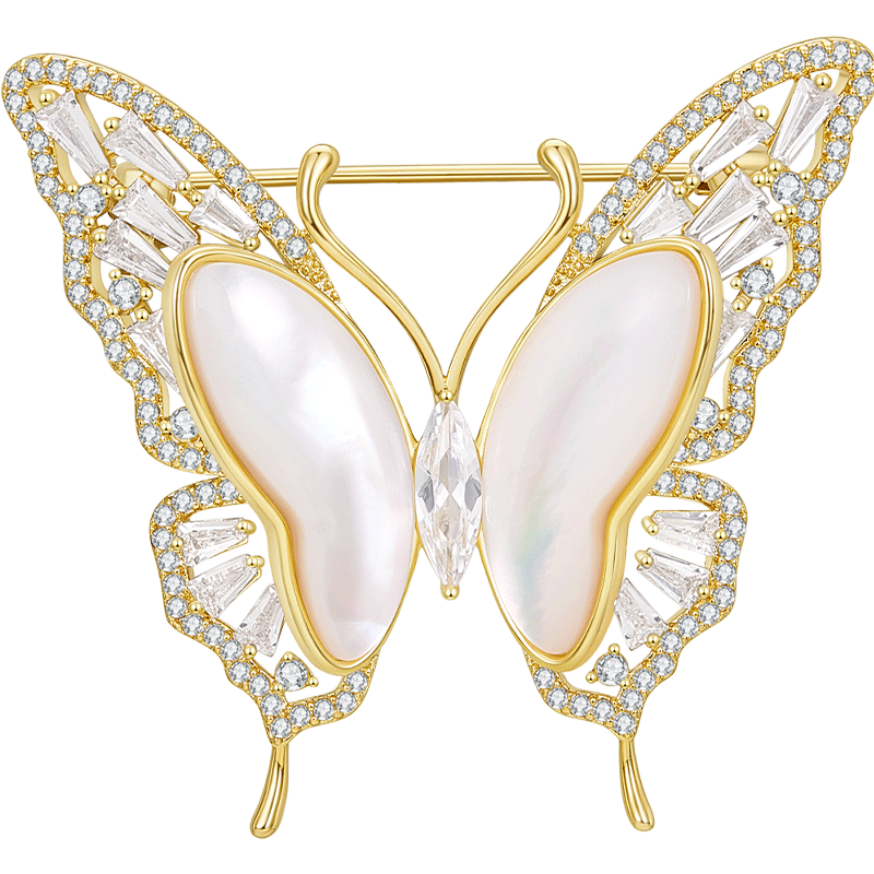 Jay白貝蝴蝶胸針輕奢胸花衣服別針西裝配飾送媽媽婆婆長輩生日禮物 金色（貝殼）