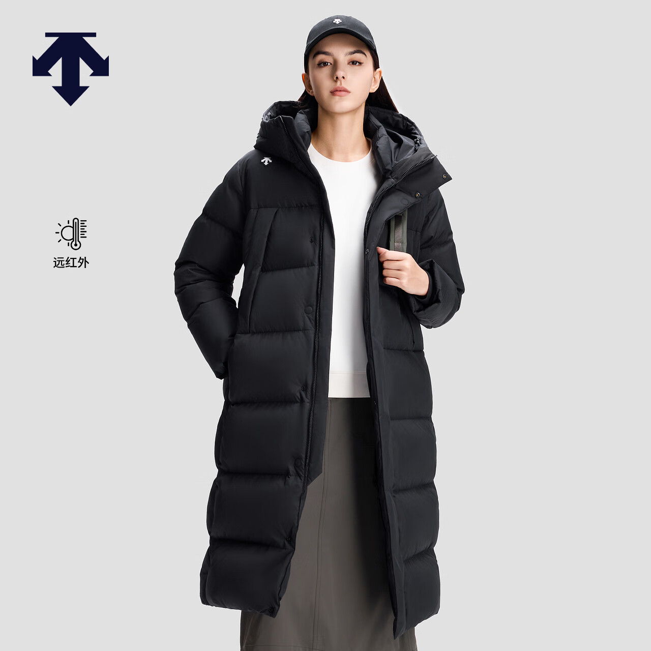 DESCENTE迪桑特WOMEN’S SKI STYLE女士远红外保暖鹅绒长款羽绒服 BK-黑色 S (160/80A)