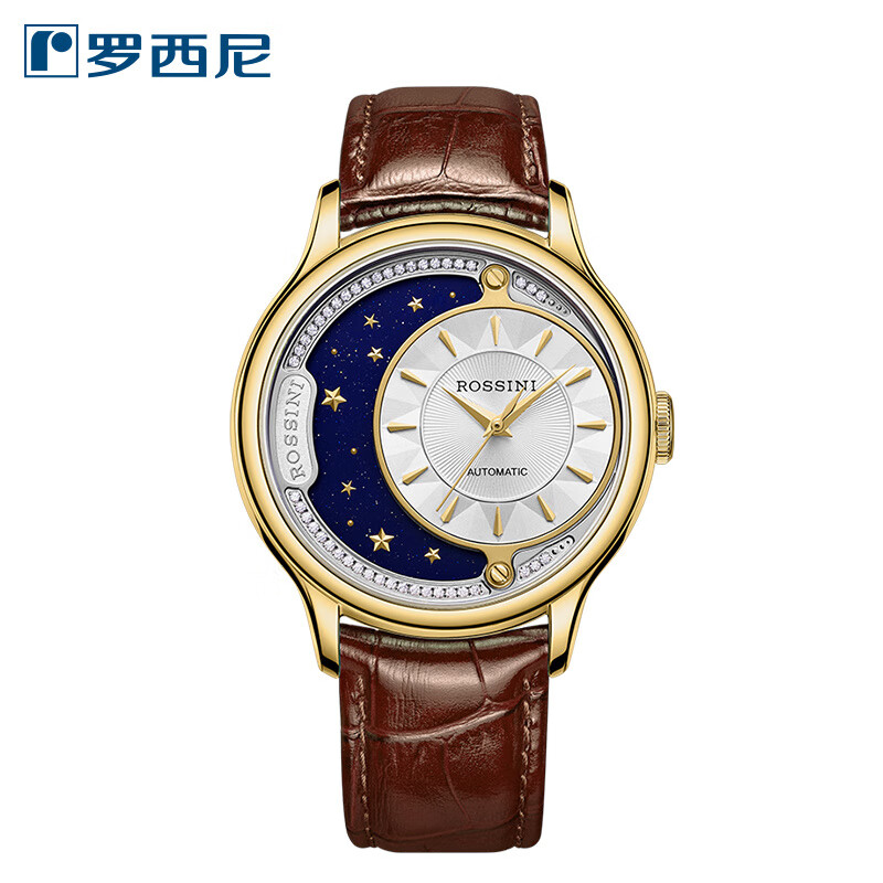羅西尼專(zhuān)柜同款 羅西尼勛章系列機械表潮流男士腕表手表男表6735 棕色皮帶6735G01C