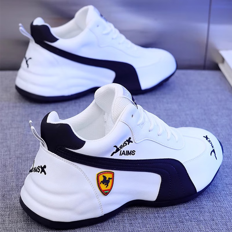 轻奢男鞋秋冬季皮面运动鞋男百搭老爹鞋男休闲鞋子男士软底增高鞋 黑金色 42