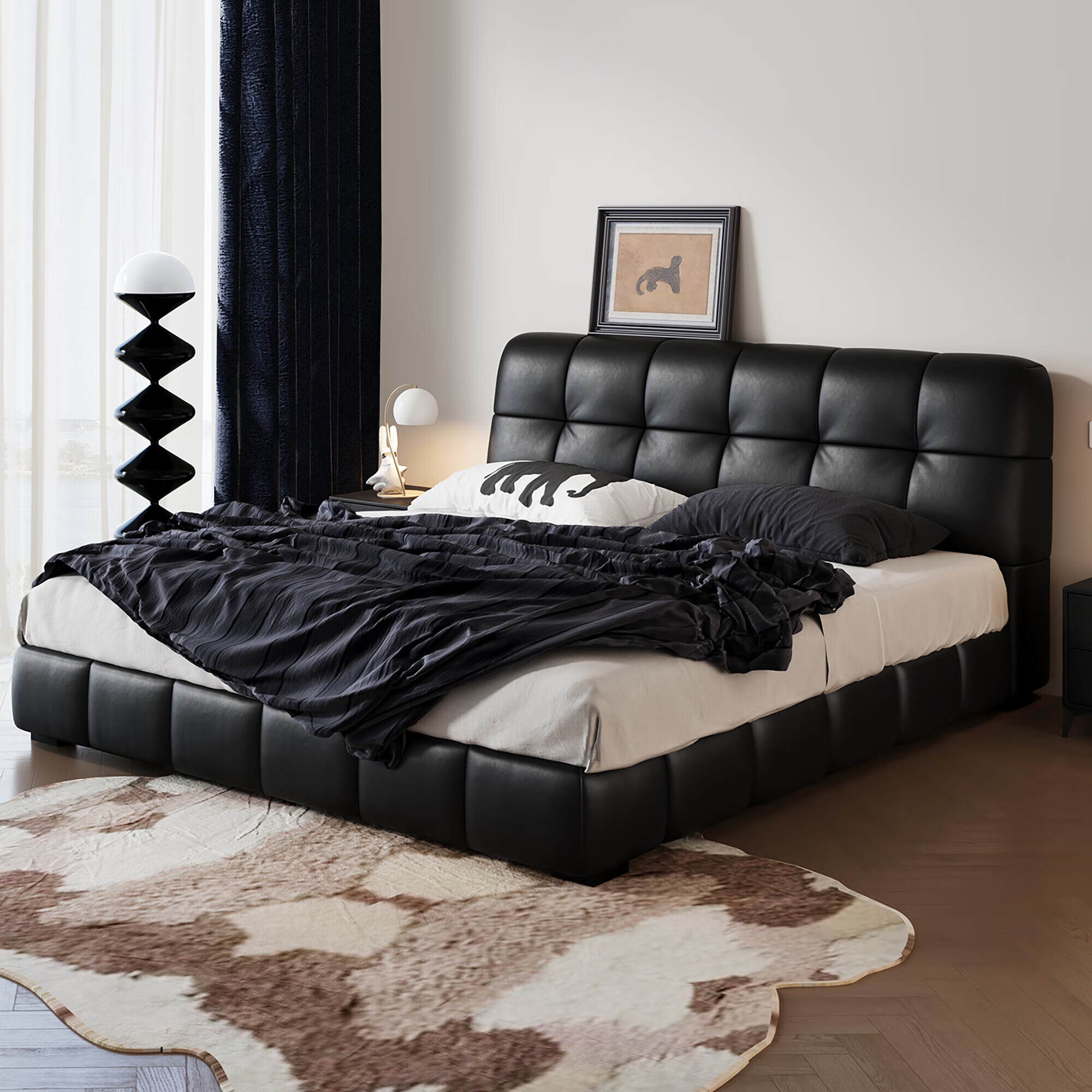 ������ѡ���ֻ�����ɫ���ִ��������Դ�˫�˴����촲1.8*2�׺�ɫ��ܽ�� ������ͷ��ţƤ���� 1.5*2�����顾15cm��ľ���塿 1415Ԫ