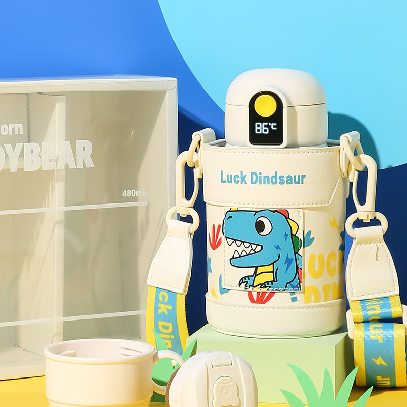 杯具熊（BEDDYBEAR）儿童保温杯小学生3-6岁水杯大容量吸管杯 小拱门智能杯-幸运恐龙480ml