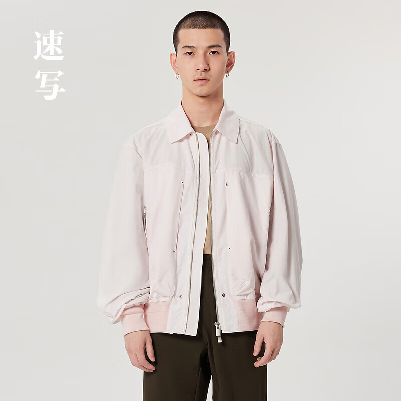 速写男装商场同款2023春新品夹克翻领宽松长袖短款 694浅杂粉 M